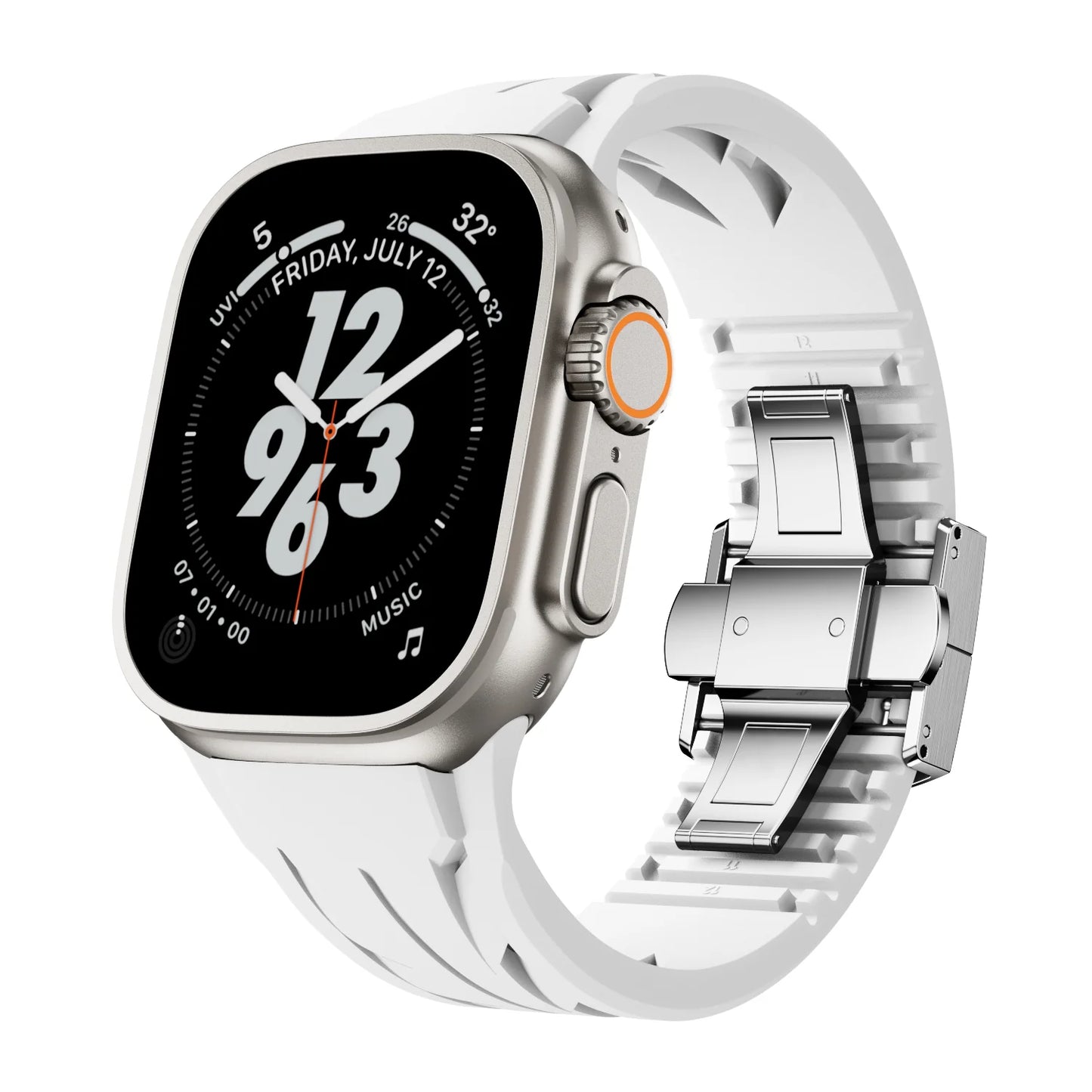 Luxuriöst FKM-gummiband med fjärilsspänne för Apple Watch