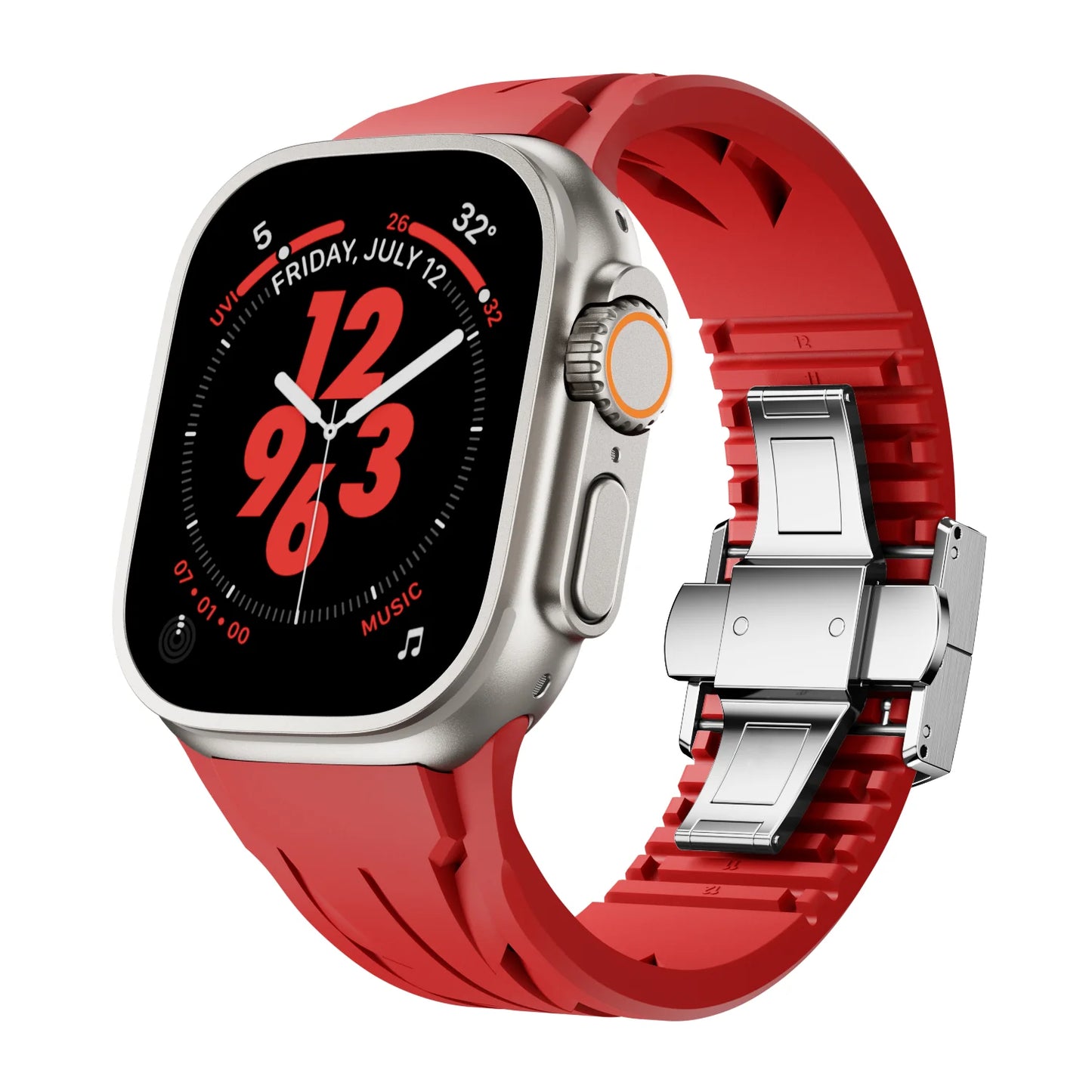 Luxuriöst FKM-gummiband med fjärilsspänne för Apple Watch