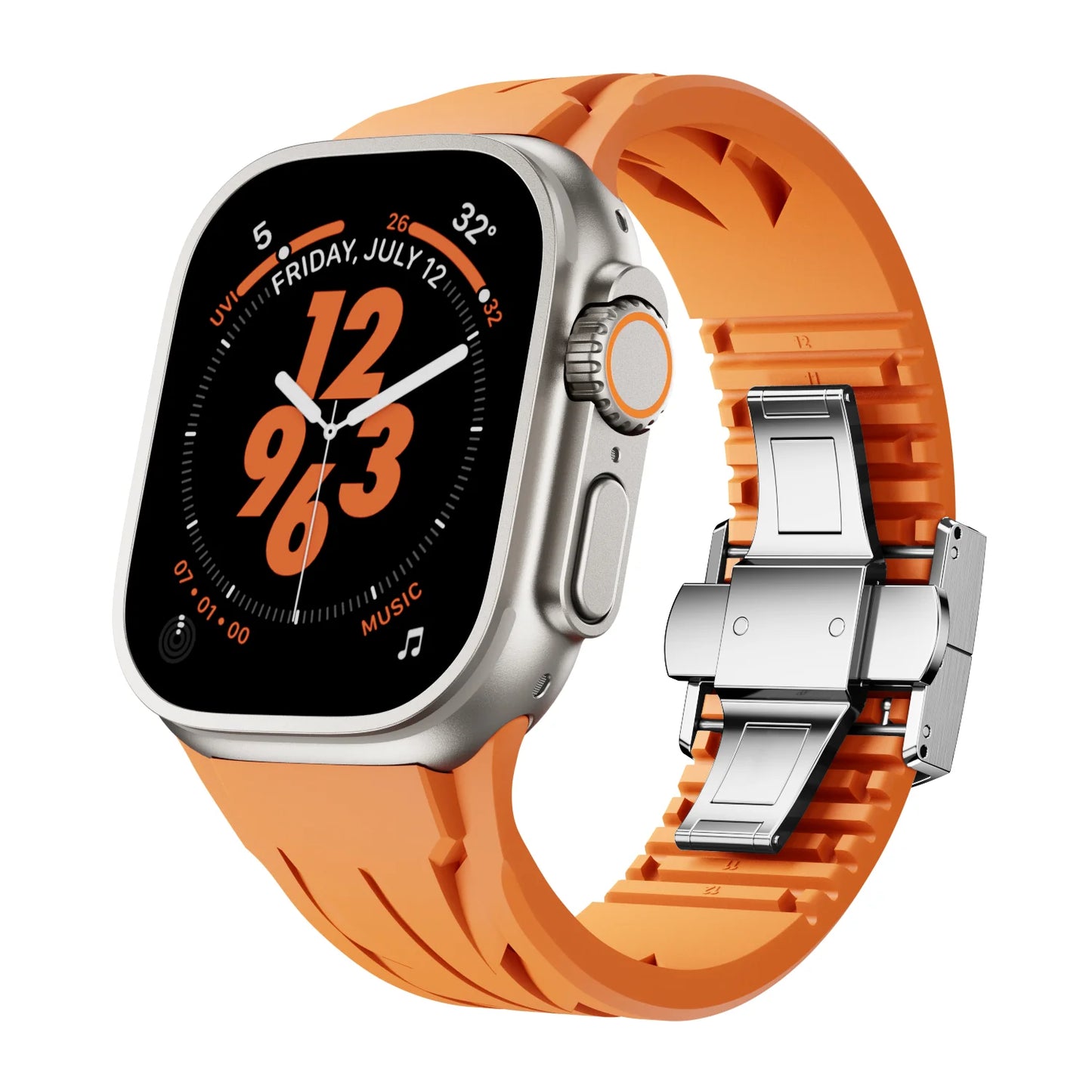 Luxuriöst FKM-gummiband med fjärilsspänne för Apple Watch