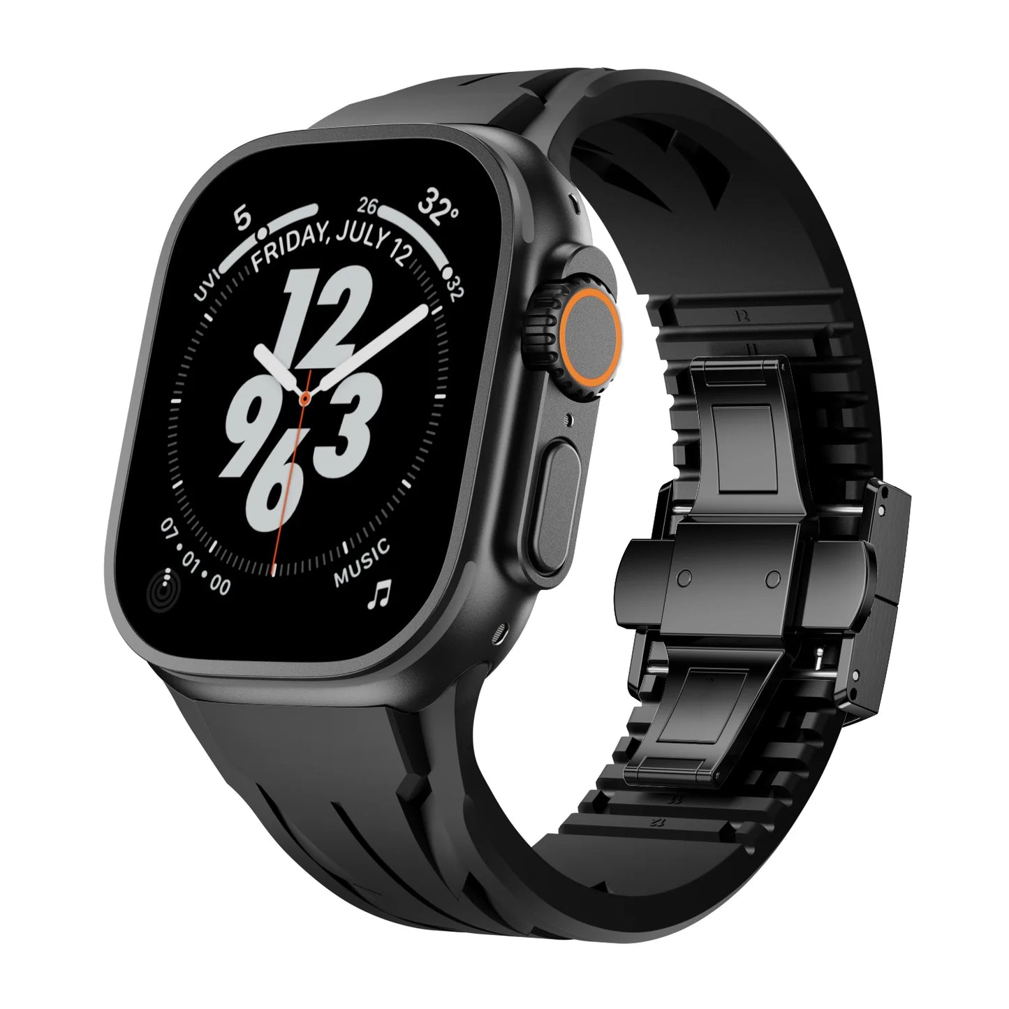 Luxuriöst FKM-gummiband med fjärilsspänne för Apple Watch