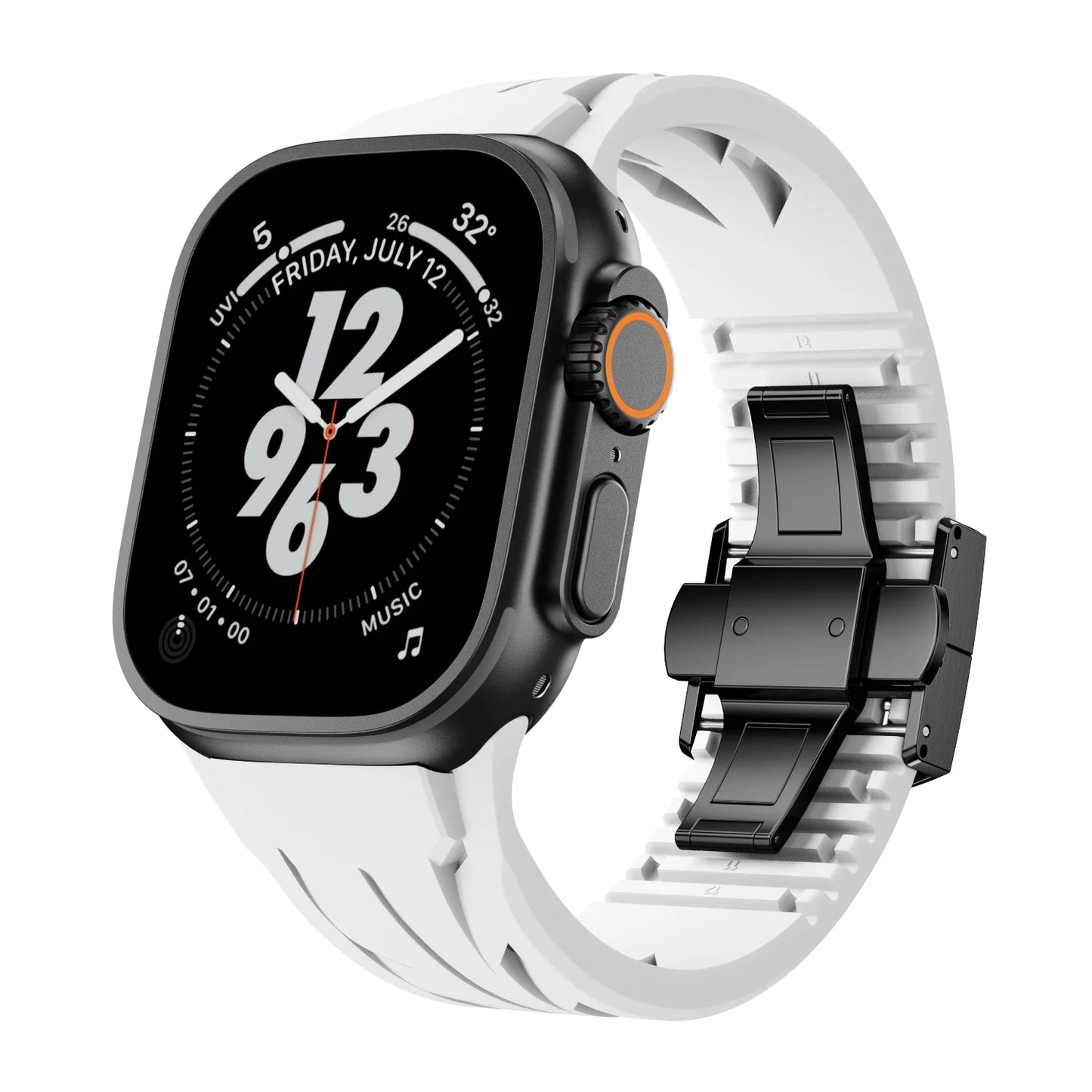 Luxuriöst FKM-gummiband med fjärilsspänne för Apple Watch