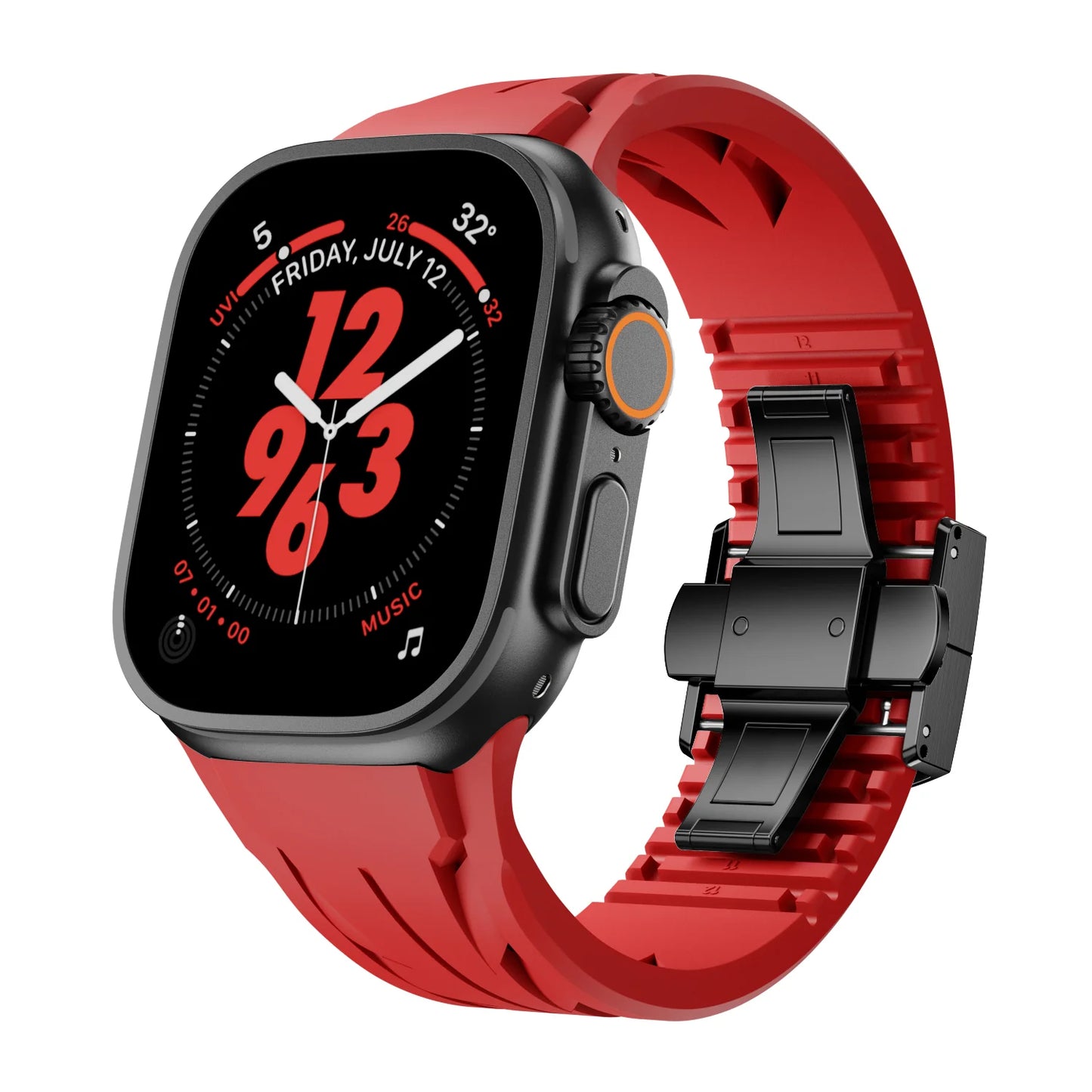 Luxuriöst FKM-gummiband med fjärilsspänne för Apple Watch