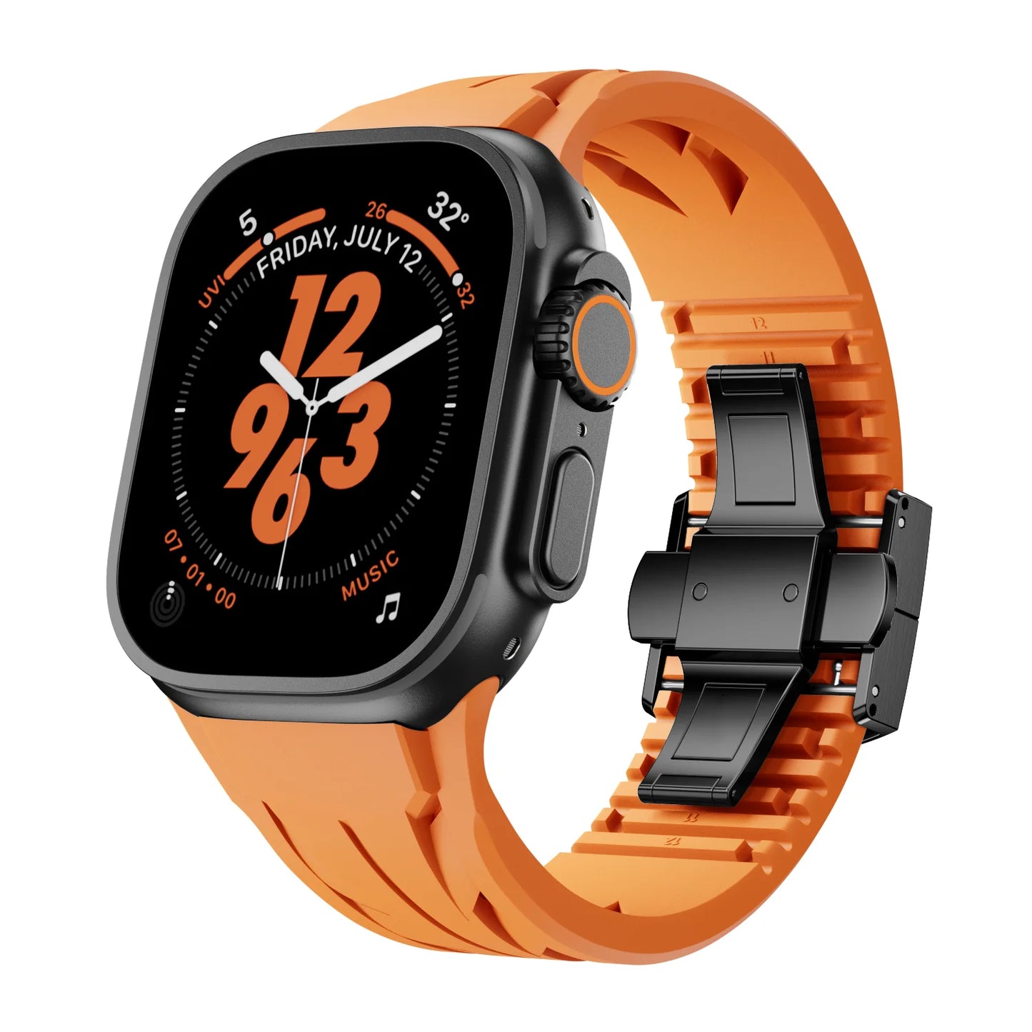 Luxuriöst FKM-gummiband med fjärilsspänne för Apple Watch