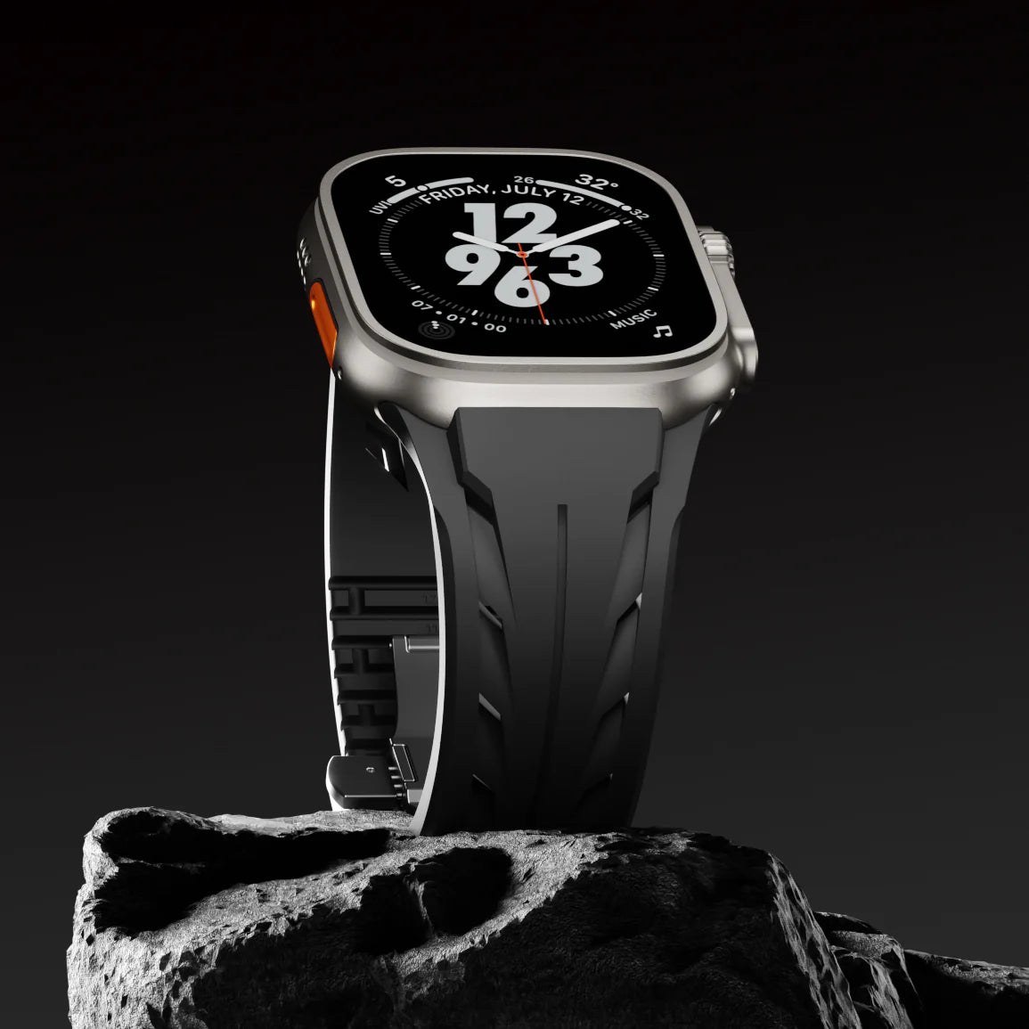 Luxuriöst FKM-gummiband med fjärilsspänne för Apple Watch