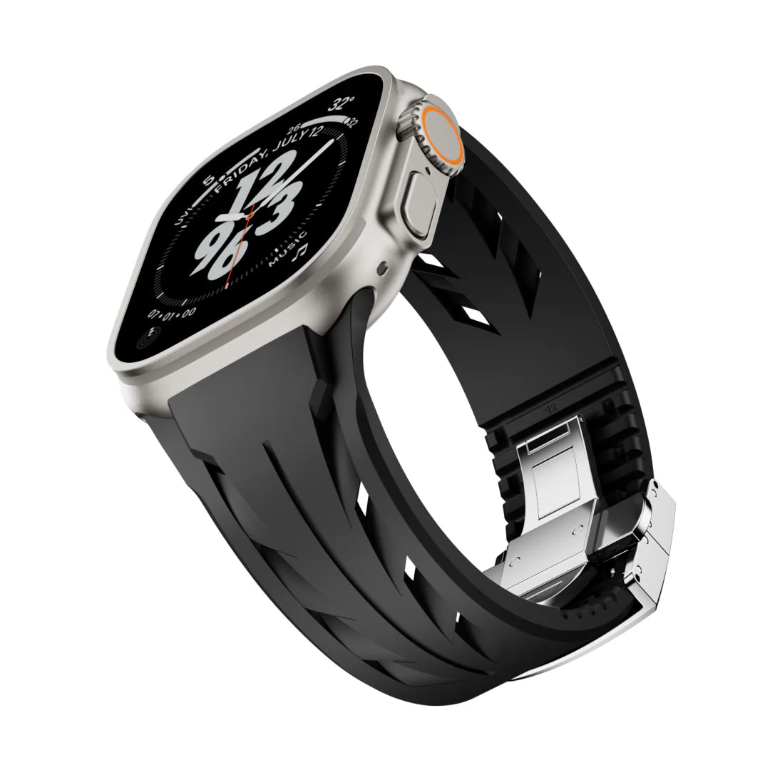 Luxuriöst FKM-gummiband med fjärilsspänne för Apple Watch