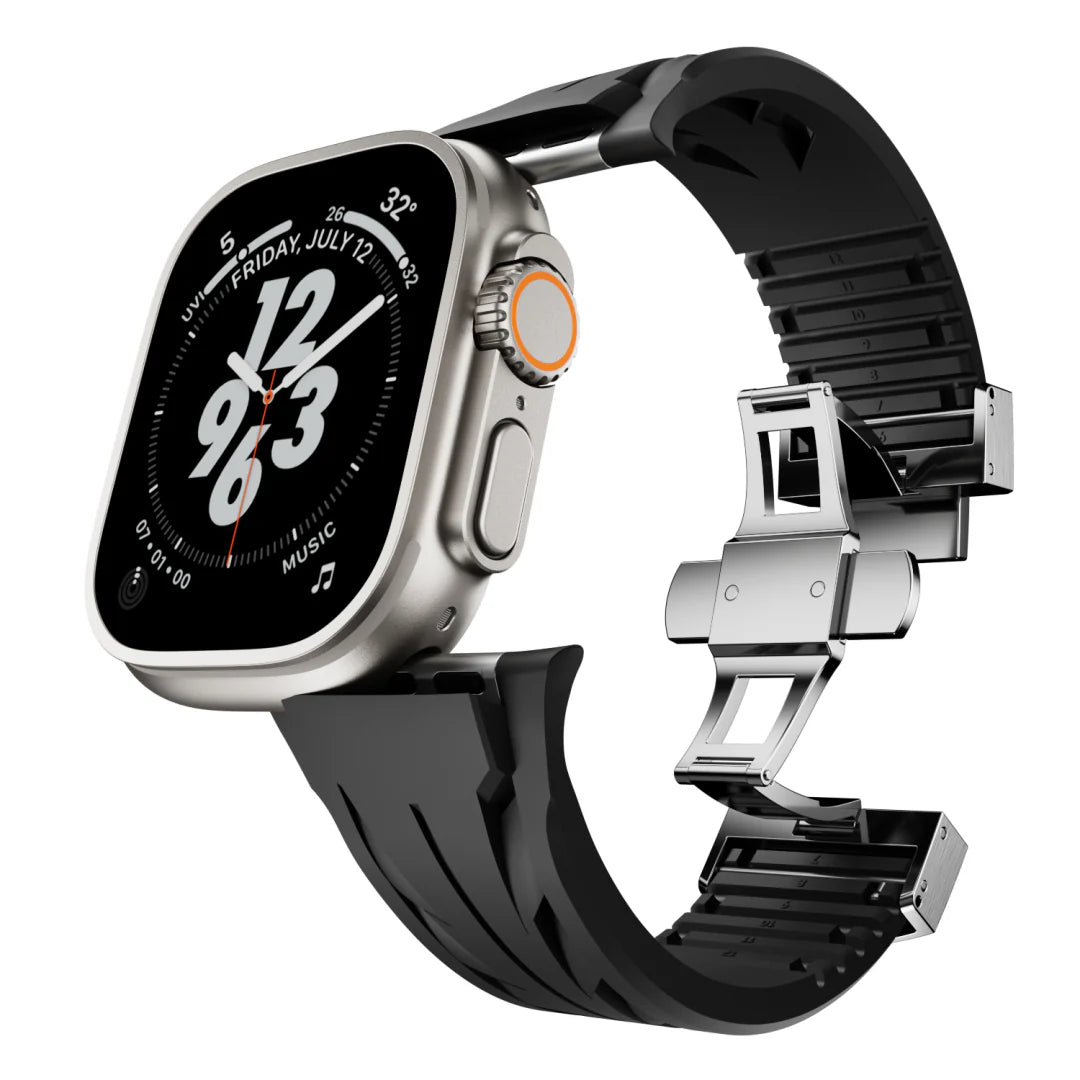 Luxuriöst FKM-gummiband med fjärilsspänne för Apple Watch