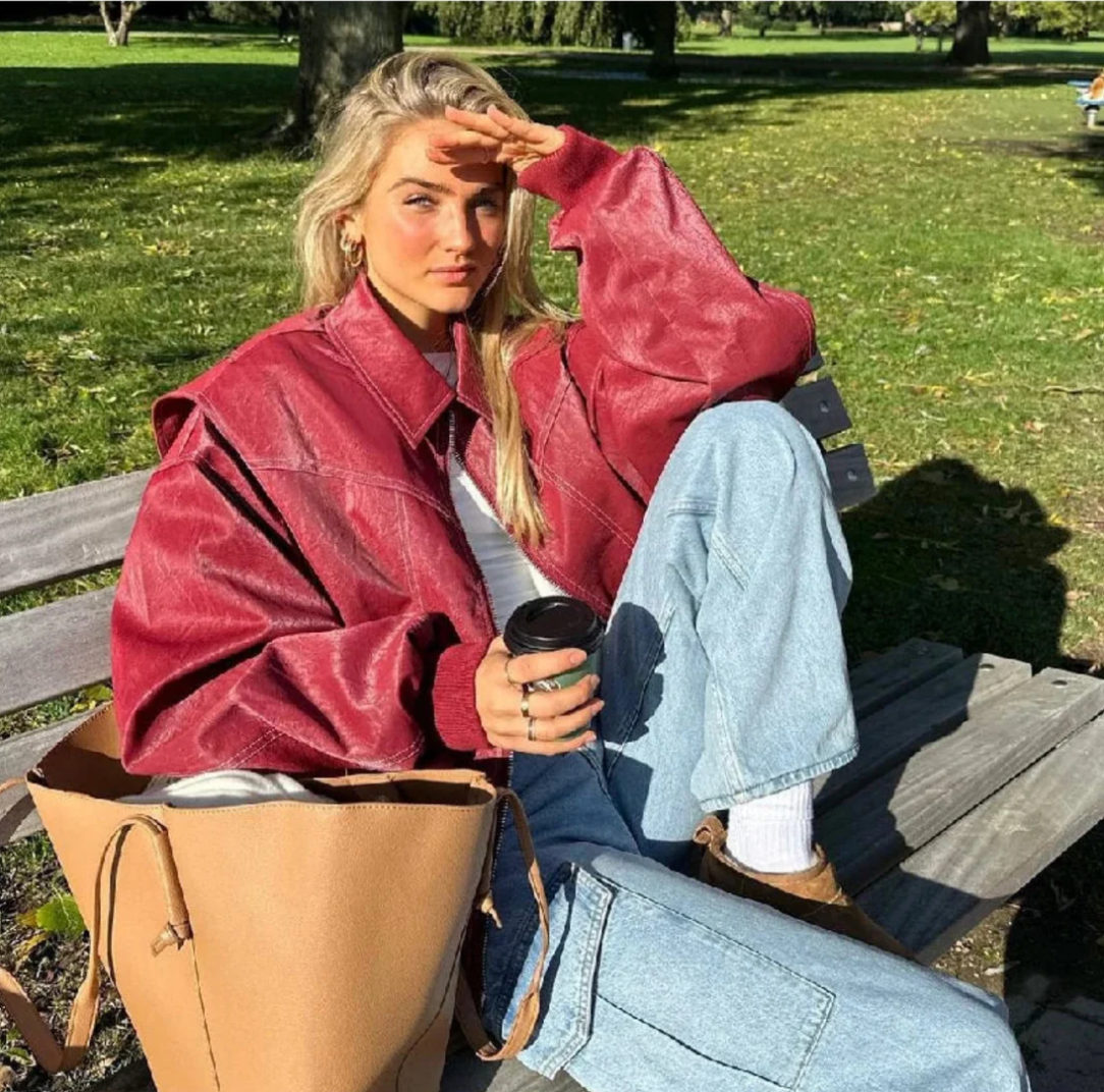 Fanny | Oversized läderjacka